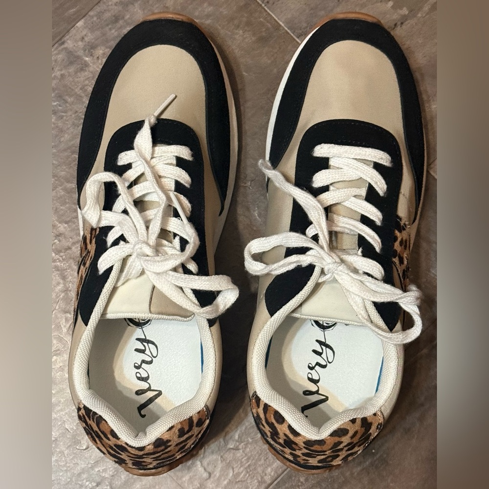 Worn Once - Very G Women's Black & Cream Leopard Sneakers